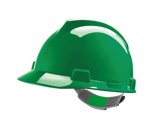 MSA Safety V-Gard Helmet, Green, Push-Key PVC, GV141-0000000-000